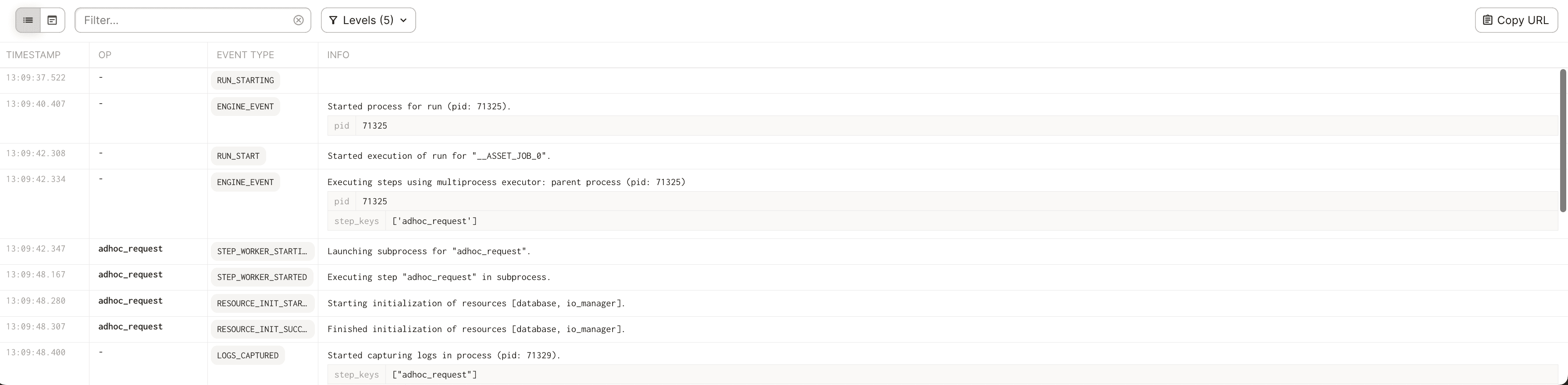 Structured event logs in the Run details page